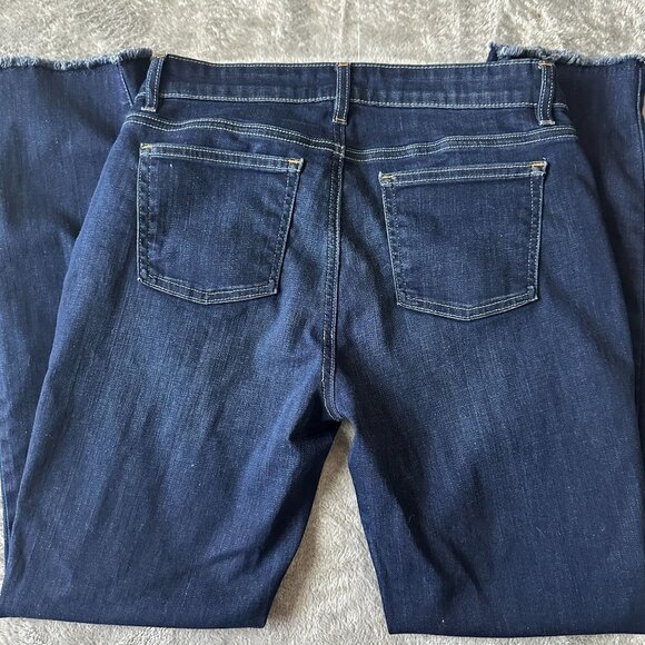 Eileen Fisher Jeans Size 4 Dark Wash Raw Hem Mid Rise Stretch Straight Slim - Picture 8 of 8